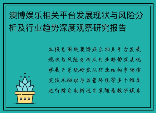 澳博娱乐相关平台发展现状与风险分析及行业趋势深度观察研究报告